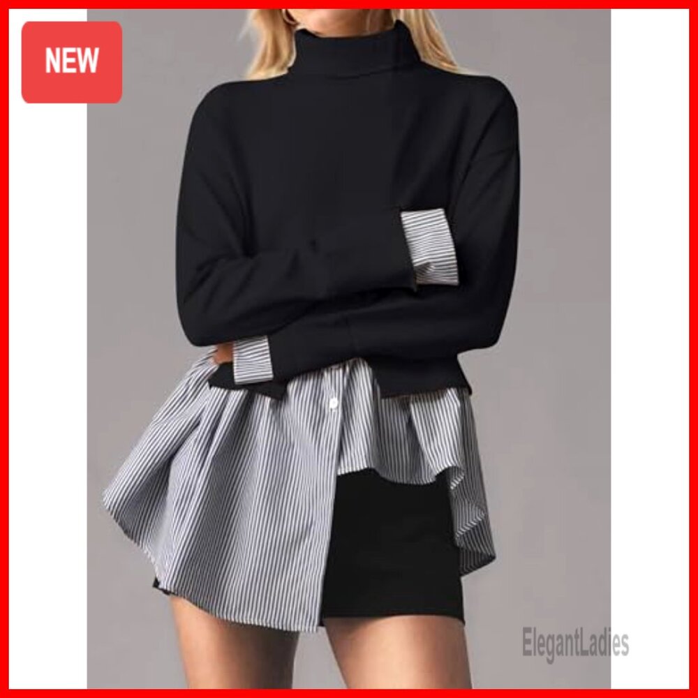 Mock Neck Pullover Sweater With Asymmetrical Hem … - image 3
